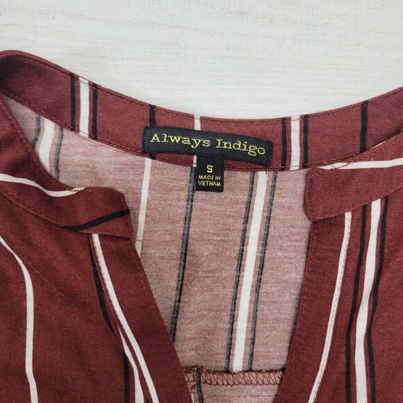 ALWAYS INDIGO Womens Red Stripe Zip Front Blouse Size Small - Picture 2 of 7